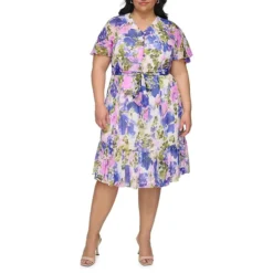 Calvin Klein Plus Floral Flutter-Sleeve Dress
