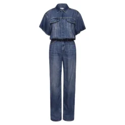 GOOD AMERICAN Weightless Short-Sleeve Denim Jumpsuit