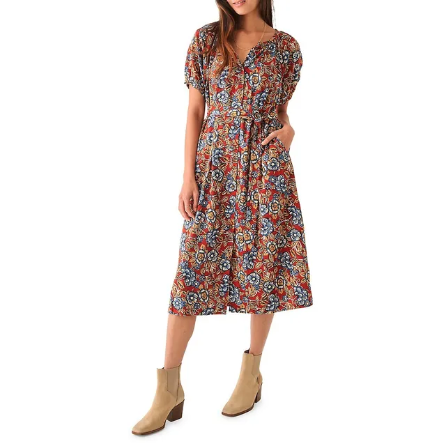 Carmel Floral Linen-Blend Tie-Waist Dress 3 Carmel Floral Linen-Blend Tie-Waist Dress