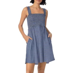 Printed Smocked-Bodice Sleep Chemise