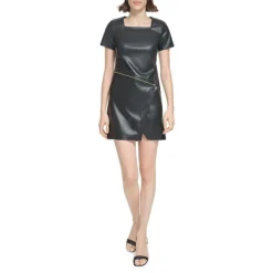 Calvin Klein Asymmetrical-Zip Faux Leather Mini Dress