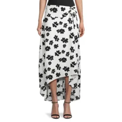 High-Low Floral-Print Midi Skirt