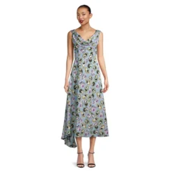 Cameo-Print Sleeveless Silk Midi Dress
