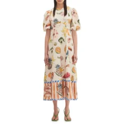 Theo Linen-Blend Printed Midi Dress