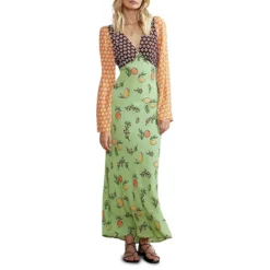 Libby Mixed-Print Flared-Sleeve Maxi Dress