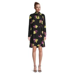 ESSENTIEL ANTWERP Curly Floral Tie-Neck Trapeze Dress