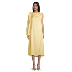 Zeppelin Draped One-Sleeve Midi Dress