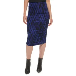 DKNY Waterpaint Print Ruched Mesh Skirt