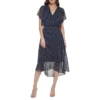 DKNY V-Neck Flutter-Sleeve Smocked-Waist Chiffon Midi Dress