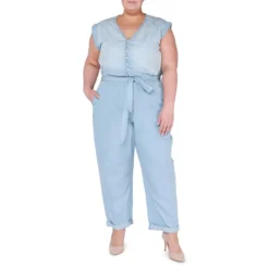 Plus Tied V-Neck Tencel Jumpsuit