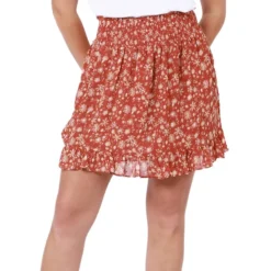 Floral-Print Smocked Waist Mini Skirt