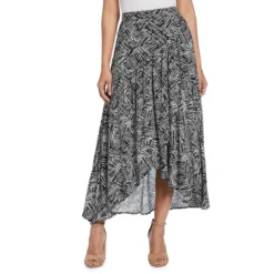 Ella Printed Crepe Faux-Wrap High-Low Skirt