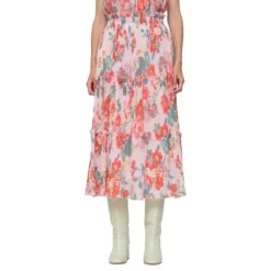 Lanie Floral Frill-Trim Tiered Midi Skirt