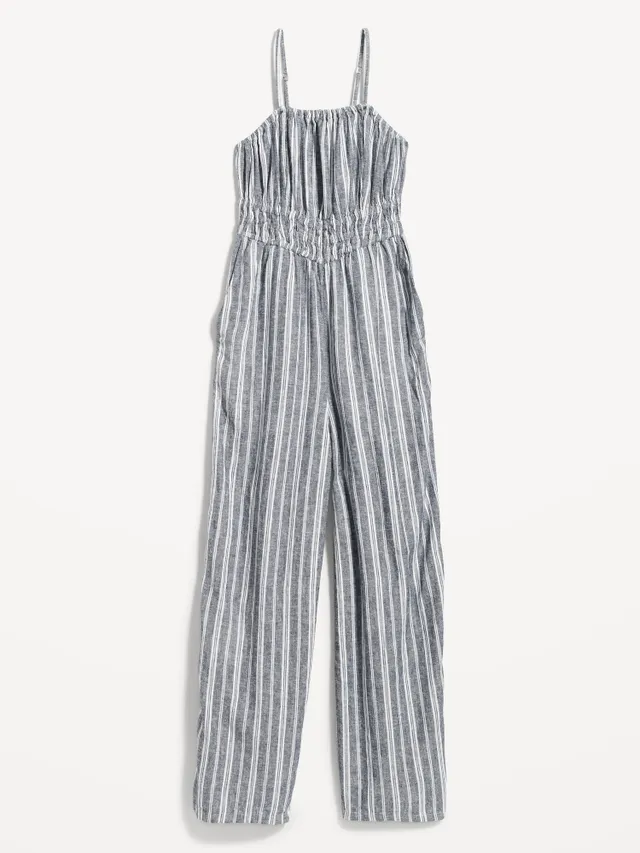 Old Navy Striped Linen-Blend Cropped Smocked Cami Wide-Leg Jumpsuit For Women 6 Old Navy Striped Linen-Blend Cropped Smocked Cami Wide-Leg Jumpsuit For Women - Image 4