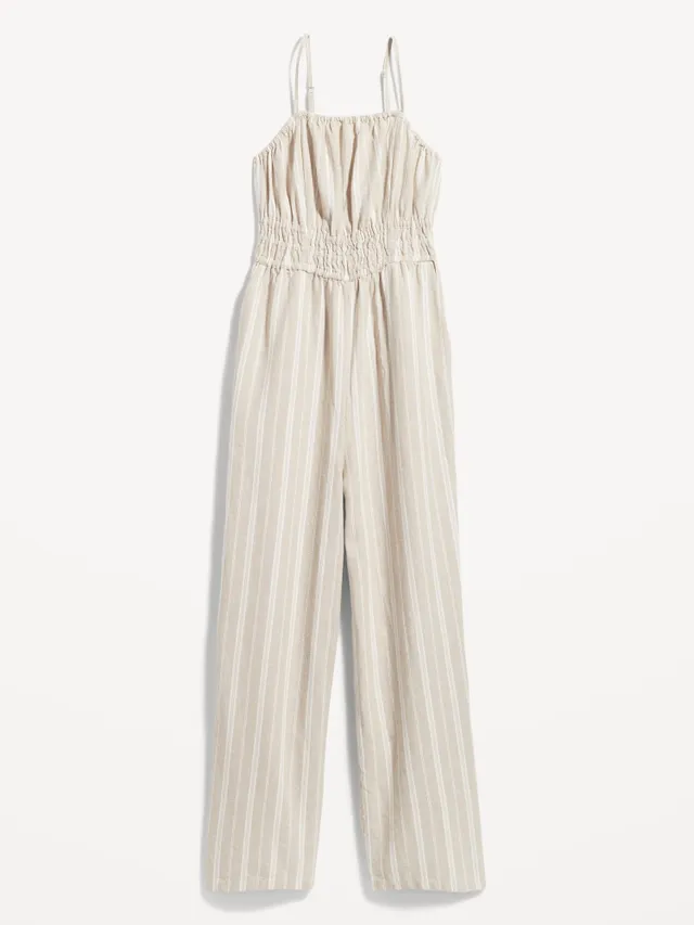 Old Navy Striped Linen-Blend Cropped Smocked Cami Wide-Leg Jumpsuit For Women 11 Old Navy Striped Linen-Blend Cropped Smocked Cami Wide-Leg Jumpsuit For Women - Image 9