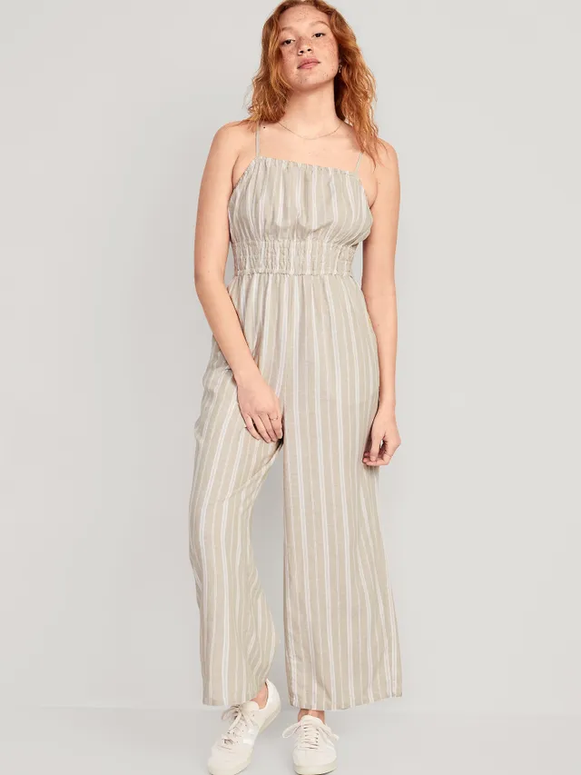 Old Navy Striped Linen-Blend Cropped Smocked Cami Wide-Leg Jumpsuit For Women 8 Old Navy Striped Linen-Blend Cropped Smocked Cami Wide-Leg Jumpsuit For Women - Image 6