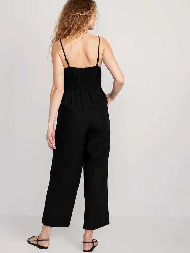 Old Navy Waist-Defined Linen-Blend Cropped Smocked Cami Jumpsuit For Women 4 Old Navy Waist-Defined Linen-Blend Cropped Smocked Cami Jumpsuit For Women - Image 2