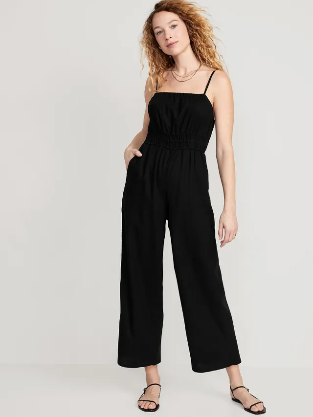 Old Navy Waist-Defined Linen-Blend Cropped Smocked Cami Jumpsuit For Women 3 Old Navy Waist-Defined Linen-Blend Cropped Smocked Cami Jumpsuit For Women
