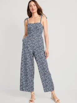 Old Navy Floral Linen-Blend Tie-Shoulder Corset Cami Jumpsuit For Women