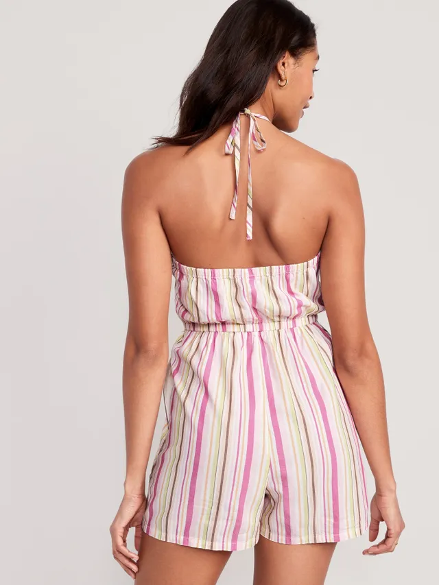 Old Navy Striped O-Ring Halter Romper For Women -- 3.5-inch Inseam 4 Old Navy Striped O-Ring Halter Romper For Women -- 3.5-inch Inseam - Image 2
