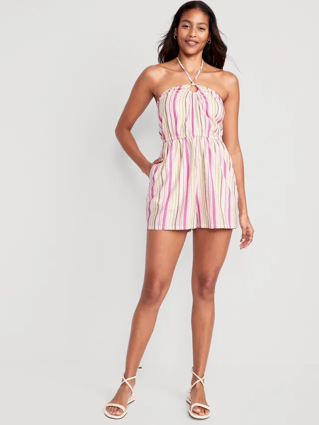 Old Navy Striped O-Ring Halter Romper For Women -- 3.5-inch Inseam 3 Old Navy Striped O-Ring Halter Romper For Women -- 3.5-inch Inseam