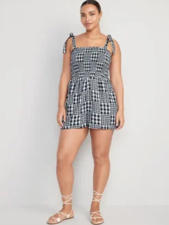 Old Navy Gingham Tie-Shoulder Smocked Romper For Women -- 3-inch Inseam -LuxeWear Sales Store https3A2F2Foldnavy.gapcanada.ca2Fwebcontent2F00532F3072F1332Fcn53307133.jpg 640x