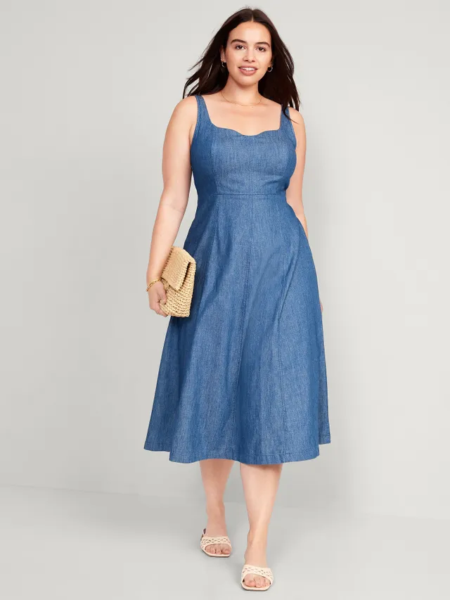Old Navy Fit & Flare Sleeveless Jean Midi Dress For Women 5 Old Navy Fit & Flare Sleeveless Jean Midi Dress For Women - Image 3