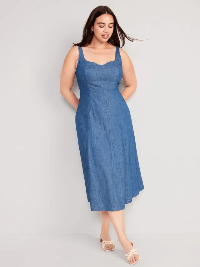 Old Navy Fit & Flare Sleeveless Jean Midi Dress For Women 6 Old Navy Fit & Flare Sleeveless Jean Midi Dress For Women - Image 4