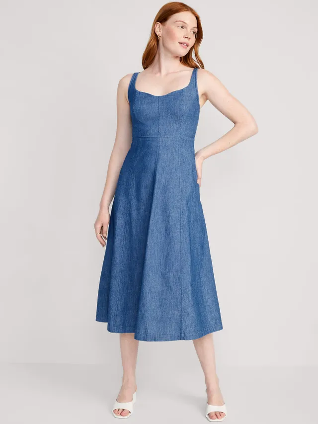Old Navy Fit & Flare Sleeveless Jean Midi Dress For Women 3 Old Navy Fit & Flare Sleeveless Jean Midi Dress For Women