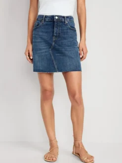 Old Navy High-Waisted Button-Fly OG Straight Mini Cut-Off Jean Skirt For Women