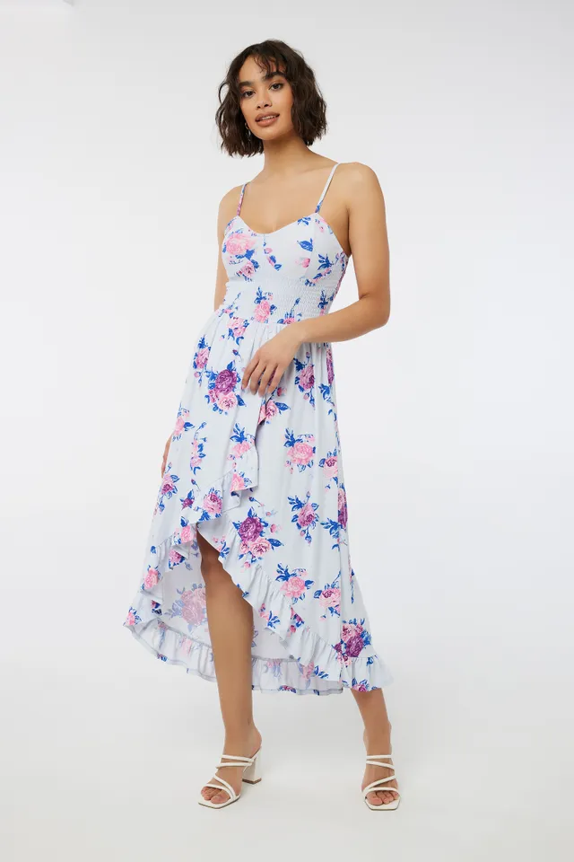 Ardene Tulip Hem Floral Maxi Dress In Lt. Blue | Size | Polyester/Spandex 3 Ardene Tulip Hem Floral Maxi Dress In Lt. Blue | Size | Polyester/Spandex