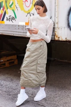 Ardene Parachute Maxi Skirt In Beige | Size | Nylon/Cotton