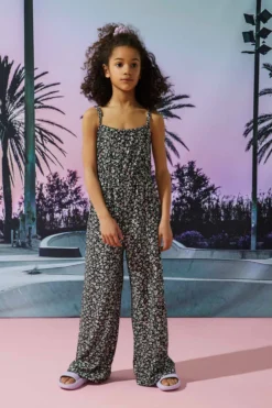 Ardene Ditsy Floral Jumpsuit In Black | Size | Polyester/Spandex