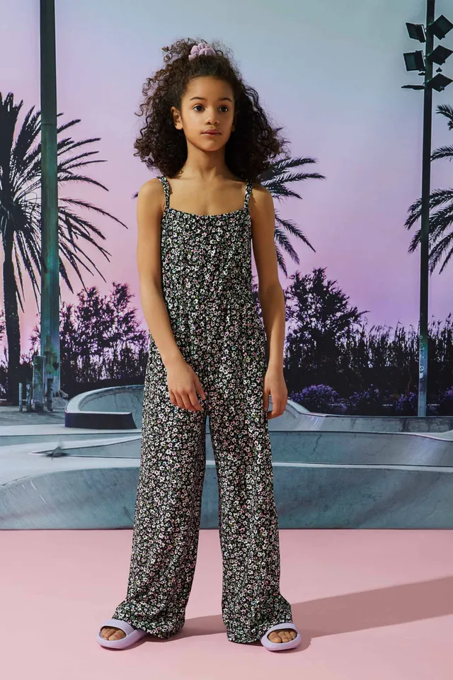 Ardene Ditsy Floral Jumpsuit In Black | Size | Polyester/Spandex