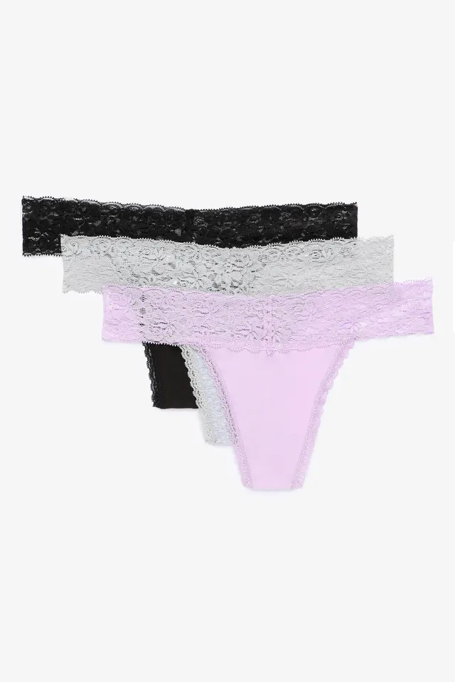 Ardene 3-Pack Cotton & Lace Thongs In Lilac | Size | Spandex/Cotton 3 Ardene 3-Pack Cotton & Lace Thongs In Lilac | Size | Spandex/Cotton