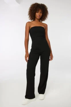 Ardene Black Bustier Jumpsuit With Smocked Back | Size | Polyester/Spandex