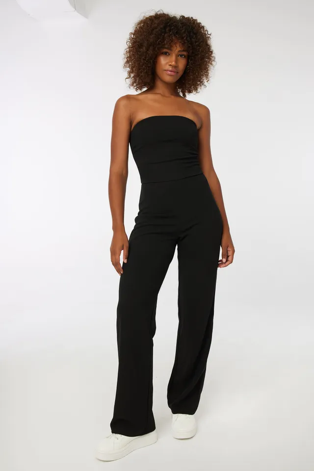 Ardene Black Bustier Jumpsuit With Smocked Back | Size | Polyester/Spandex 3 Ardene Black Bustier Jumpsuit With Smocked Back | Size | Polyester/Spandex