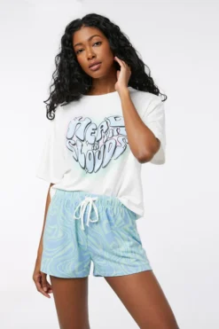 Ardene Super Soft Printed Lounge Shorts In Lt. Blue | Size | Polyester/Spandex