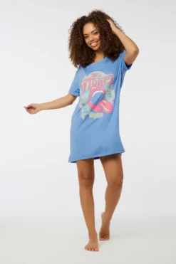 Ardene The Rolling Stones Nightshirt In Med. Blue | Size | Polyester/Cotton