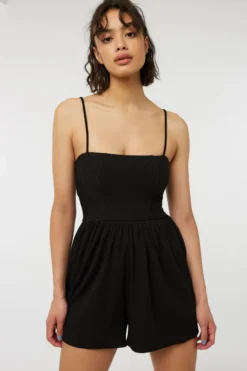 Ardene Ribbed Bustier Romper In Black | Size | Polyester/Rayon/Spandex