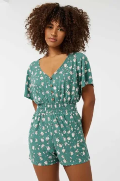 Ardene Flutter-Sleeve Romper In Med. Green | Size | Polyester/Spandex