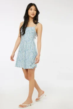 Ardene Mini Skater Dress In Med. Blue | Size | Polyester/Spandex