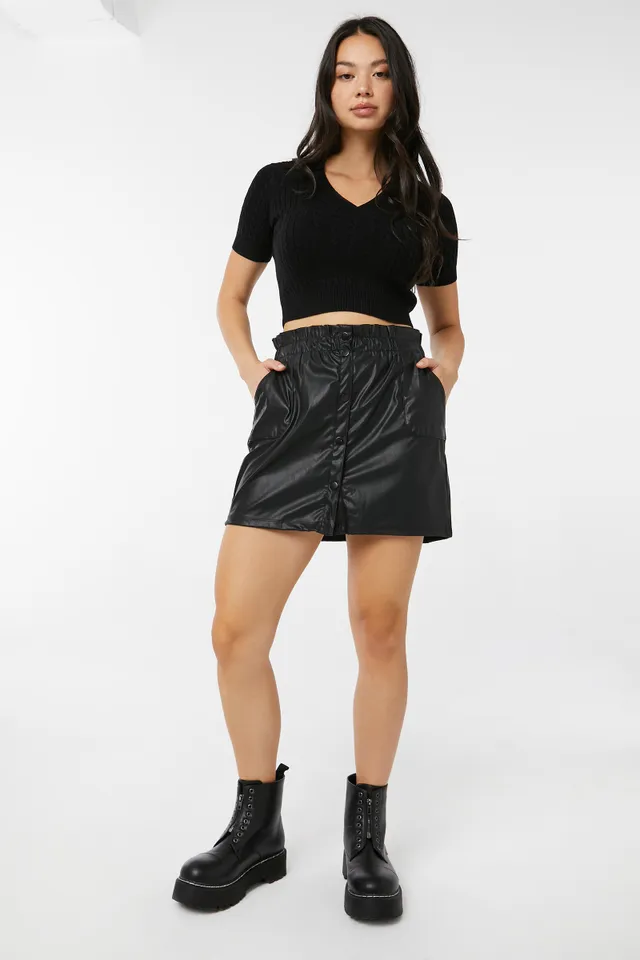 Ardene Faux Leather Paper Bag Mini Skirt In Black | Size | Faux Leather/Polyester 3 Ardene Faux Leather Paper Bag Mini Skirt In Black | Size | Faux Leather/Polyester