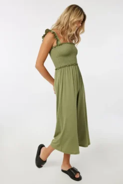 Ardene Ruffle Strap 7/8 Jumpsuit In Khaki | Size | Polyester/Spandex