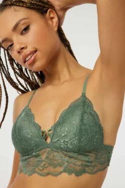 Ardene Lightly Lined All Lace Bralette In Dk. Green | Size | Nylon/Spandex