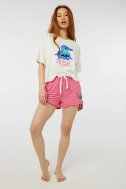 Ardene Socially Awkward Stitch PJ Set In Lt. Pink | Size | Polyester/Spandex