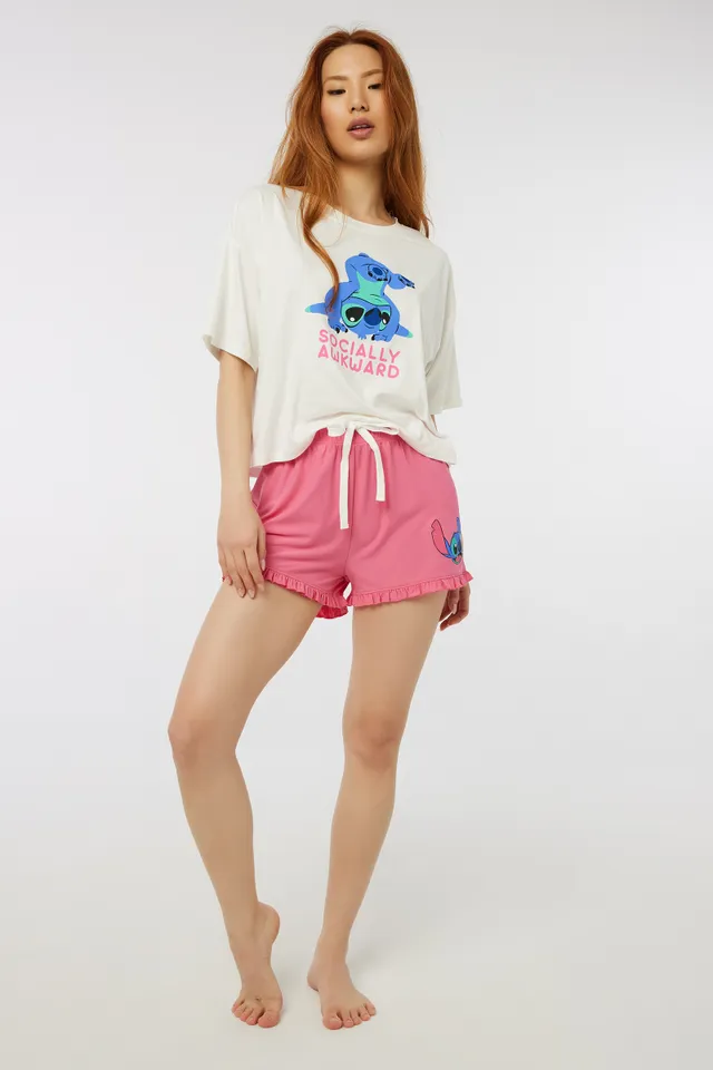 Ardene Socially Awkward Stitch PJ Set In Lt. Pink | Size | Polyester/Spandex 3 Ardene Socially Awkward Stitch PJ Set In Lt. Pink | Size | Polyester/Spandex