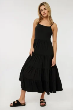Ardene Midi Tiered Dress In | Size | Polyester/Spandex