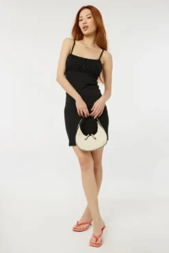 Ardene Ruched Bodice Mini Tank Dress In Black | Size | Polyester/Elastane