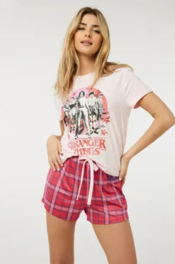 Ardene Stranger Things Super Soft 2-Piece PJ Set In Lt. Pink | Size | Polyester/Spandex